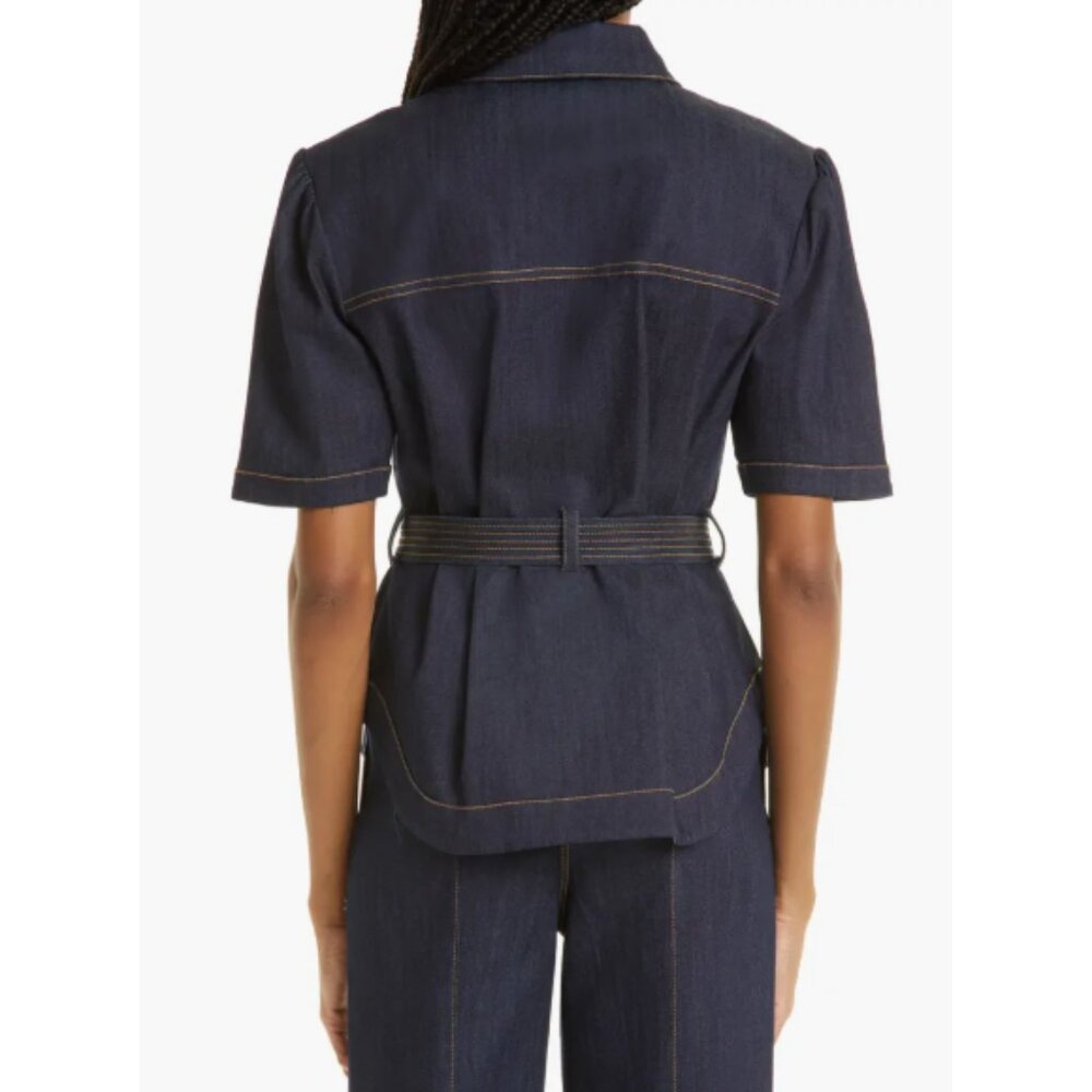 Cinq à Sept 'Luella' Top-Stitched Short-Sleeve Denim Jacket, Indigo - Picture 4 of 4